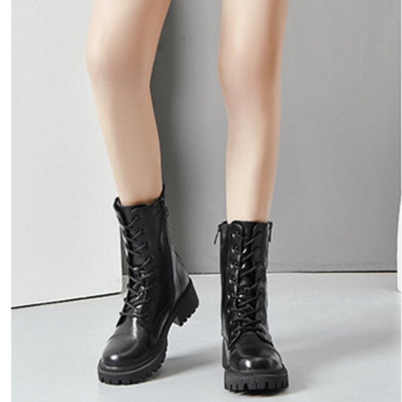 Women's fleece lace-up side zipper Martin boots - Picture 1 of 6